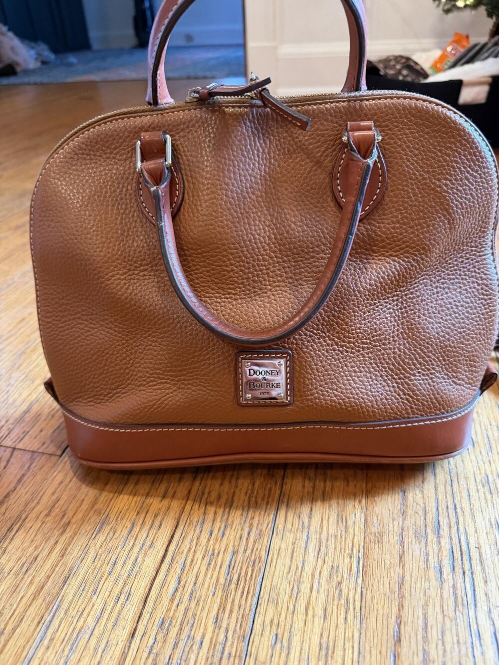 Dooney & Bourke Satchel Bag Womens Brown Pebbled Leather Zip Crossbody Purse